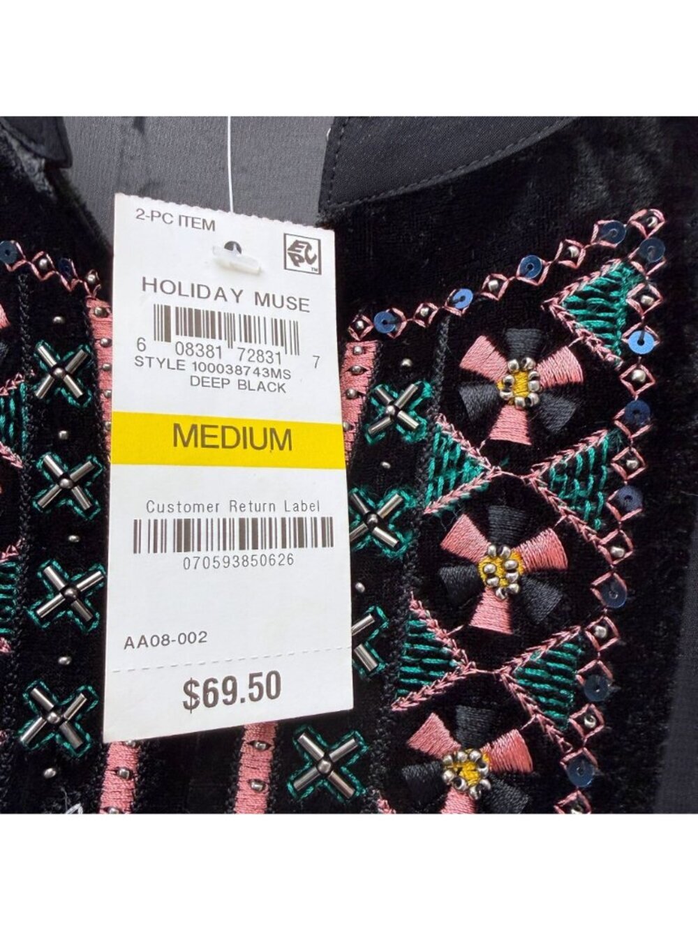 Style & Co Boho Blouse Size Medium Black Embroidered Chiffon Womens Top NWT - Picture 4 of 11